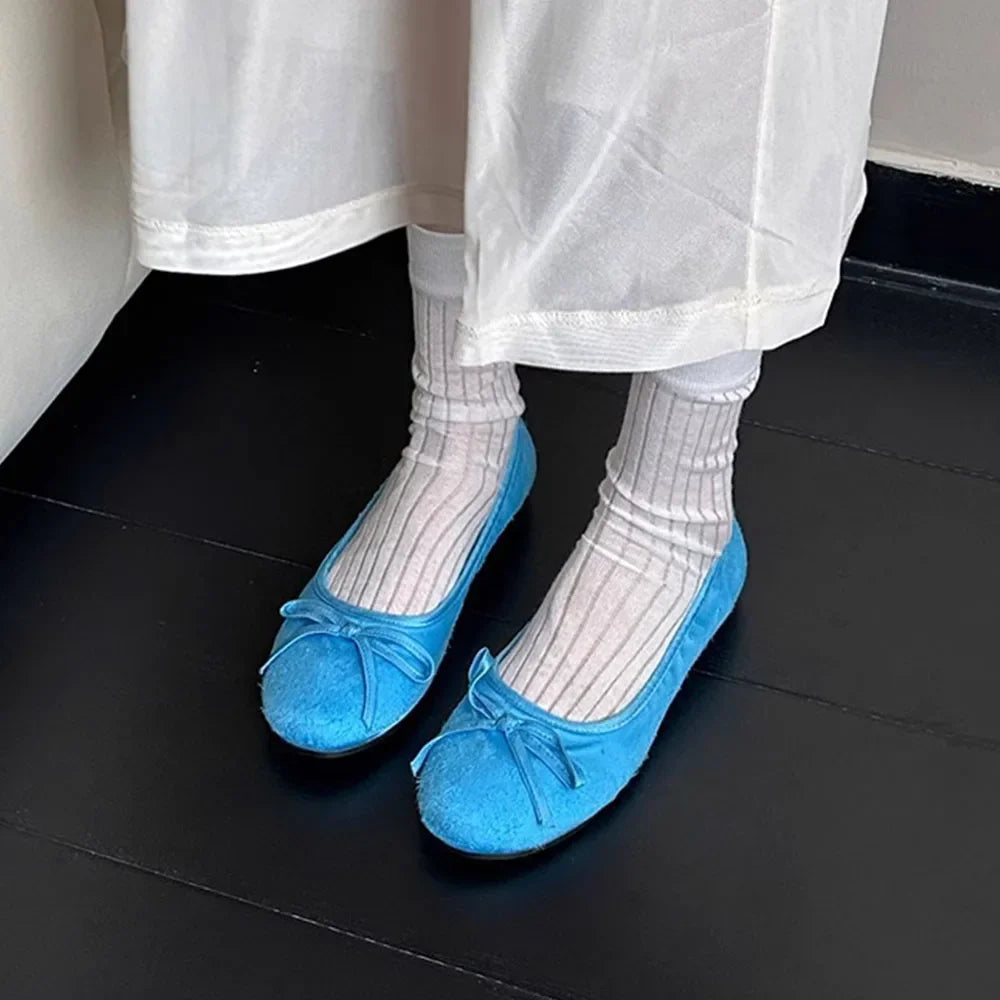 New Round Toe Comfy Walking Ballet Flats Shoes Women Blue Chic Slip On BALLERINA Shoes High Quality