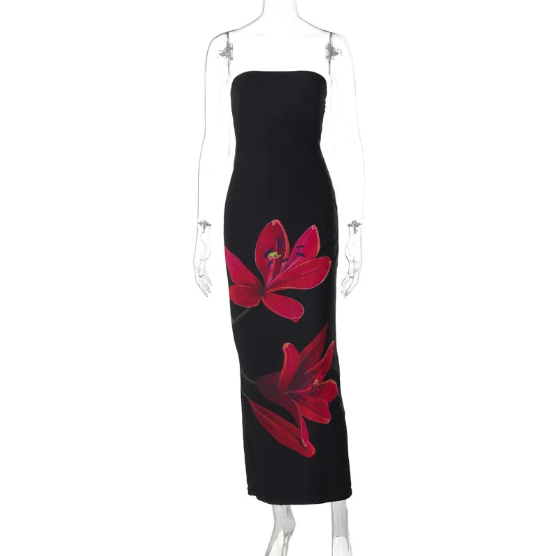 Lily Floral Print Strapless Bodycon Maxi Dress