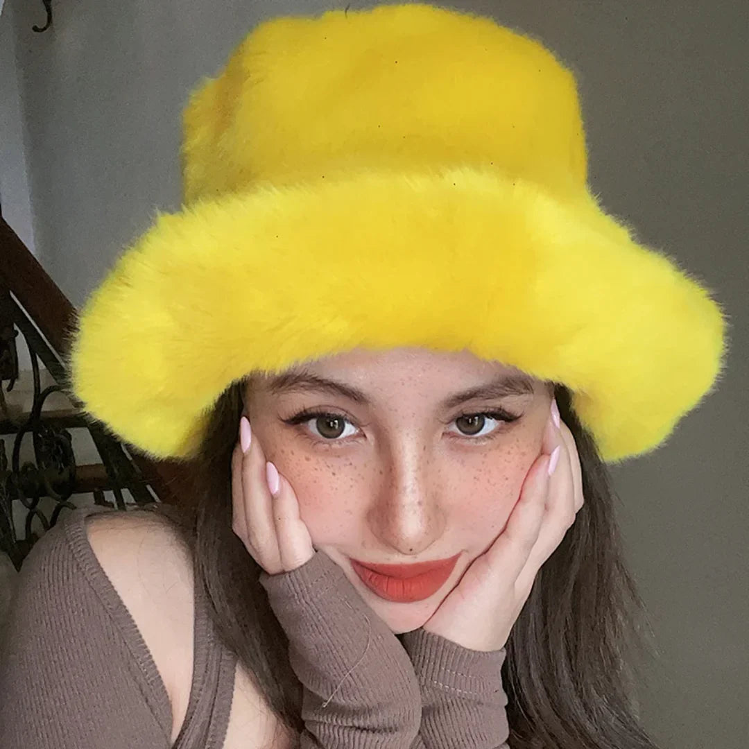 Winter 58-60cm XL Faux Fur Bucket Hat For Women Outdoor Warm Luxury Oversize Fisherman Hat Girl Trendy Party Long Fur Panama Cap
