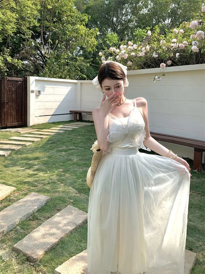 Woman Dress Sleeveless Butterfly Mesh Patchwork Slim Backless Holiday Princess Sweet Elegant Dresses Female Chic