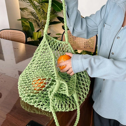 9 Colors Summer Woven Bag For Women Large Capacity Beach Bag Toy Storage Handbag Designer Hollow Out Shoulder Bag 2 Set Tote
