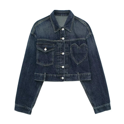 Women's New Plus Size Heart-shaped Pocket Denim Jacket Jacket for Women