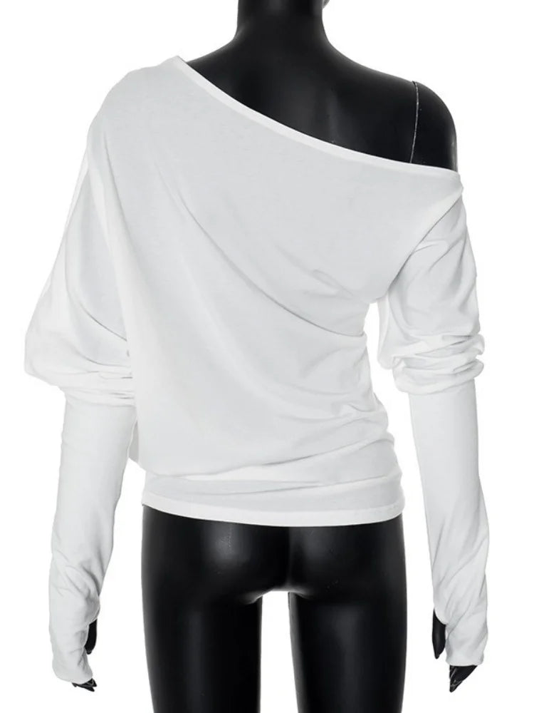 Collar Oversized T Shirt For Women Streetwear Long Sleeve Y2k Tops Solid Color Camisetas Casual Feminist Clothes Tshirt