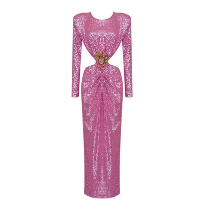 Long Sleeve Cutout Sequin Maxi Dress