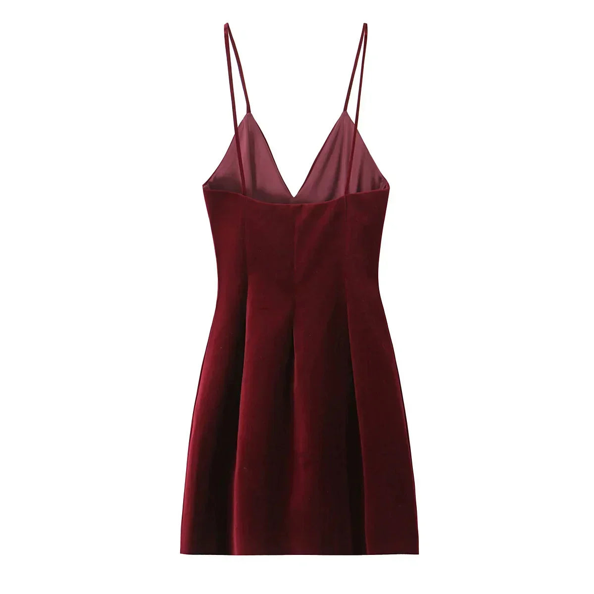 Spaghetti Strap Deep V Satin A-Line Mini Dress