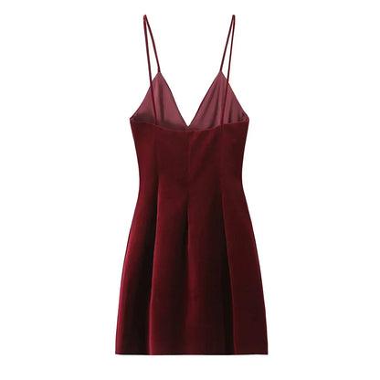 Spaghetti Strap Deep V Satin A-Line Mini Dress