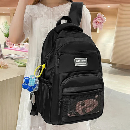Multi-pocket Big Woman Backpack Solid Color Boys Girls Campus Style Schoolbag For TeenageNylon Waterproof Travel Bag
