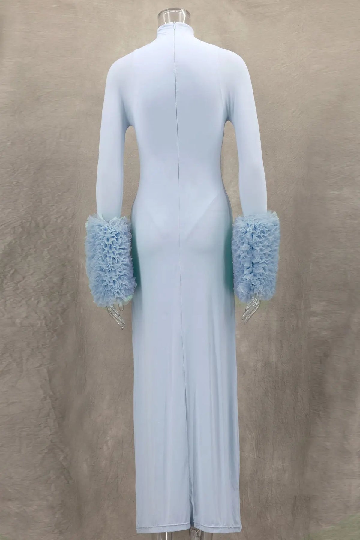 Mock Neck Ruffle Cuff Long Sleeve Bodycon Maxi Dress