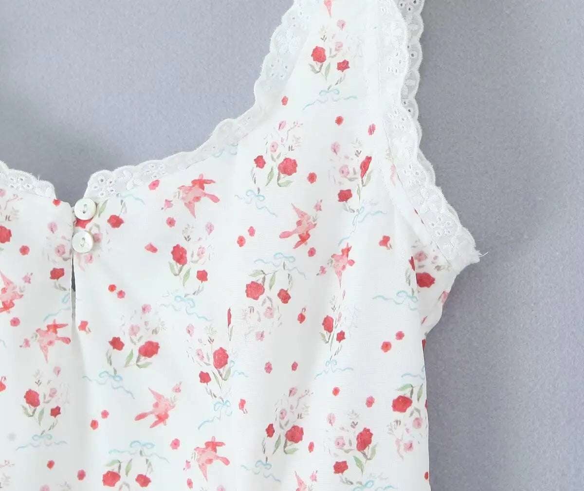 Sweet Girl French Style Floral Print Sleeveless Dress Women Lace Spliced A-line Summer Mini Dress Holiday Robe Vestidos