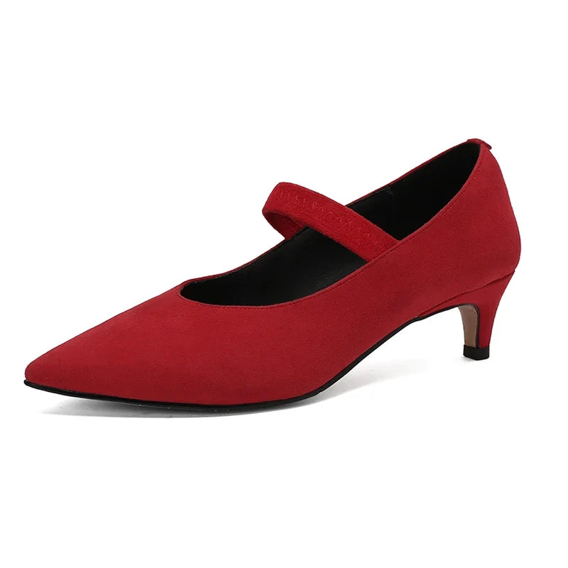 Women Pumps 5 cm Fashion Ladies Spring Shoes One Strap Genuine Leather High Heel Pointed Toe Pumps