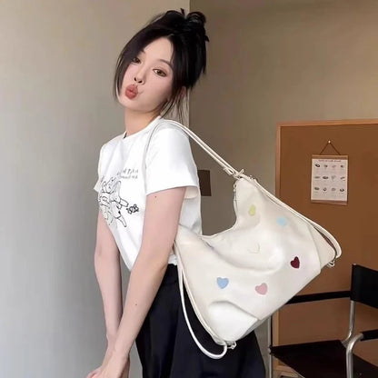 Korean Office Lady Elegant Chic Tote Bags Fashion Y2k Aesthetic Casual Heart Underarm Bag Luxury Design Women Shoulder Handbags