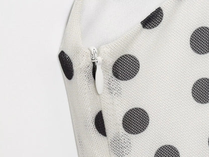 Women's Vintage Polka Dot Printed Midi Dress Summer Holiday Sleeveless Hem Transparent V-Neck Backless Casual Suspender Dress