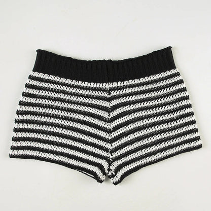 Casual Striped Knitted Shorts Basic Slim Low-Waisted Shorts Women Autumn Winter Fashion Streetwear Laides Elegant