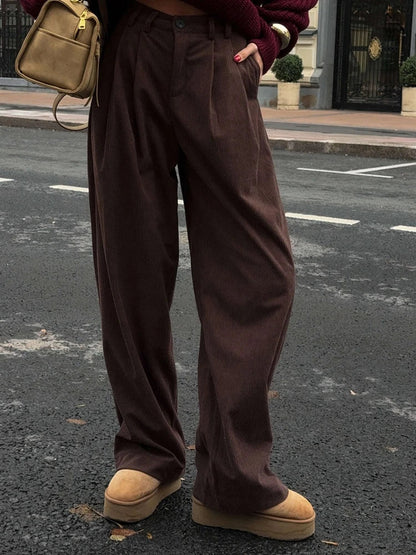 Women's New Wide Leg Pants 100% Cotton Loose Fit Drapey Trendy Waist Autumn Winter Fashion Trousers