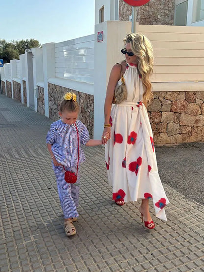 Women Elegant Tie Dye Sleeveless Pleat Long Dresses Fashion Floral Print Patchwork Contrasting Maxi Dress Lady Holiday Robe