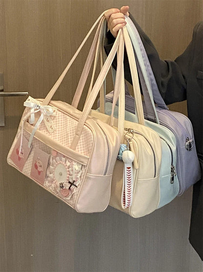 Sweet Girl Japanese Original Pink Plaid Small Capacity Transparent Pain Bag Baby Bag Two-dimensional Student Shoulder Bags