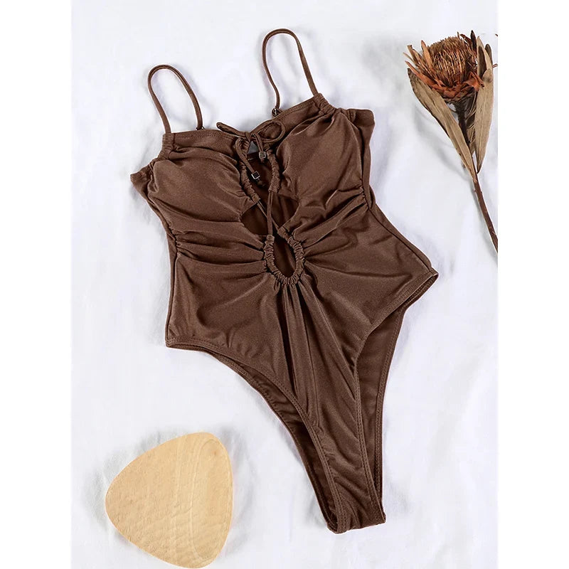 Sexy One Piece Suits String Swimsuit Women 2024 Hollow Out Swimwear Bandage Bathing Suit Pink Monokini High Cut Beachwear Summer