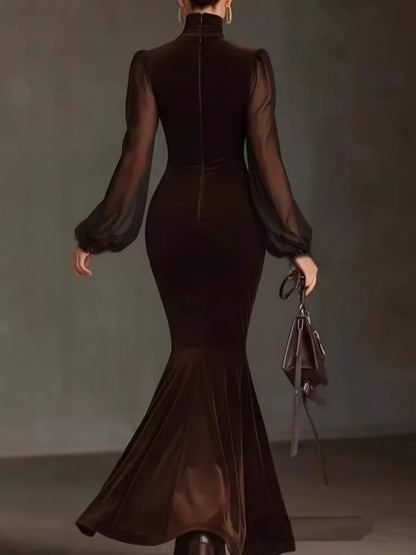 Spring Autumn Velvet Dress Women Long Sleeve Turtleneck Solid Sexy Elegant Evening Party Skinny Stretch Bodycon Dresses