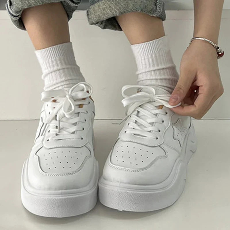 Women Casual Sneakers Stars Design Running Sport White Shoes Tennis Skateboard Trainers Skate Flats Outdoor Walking Sneakers
