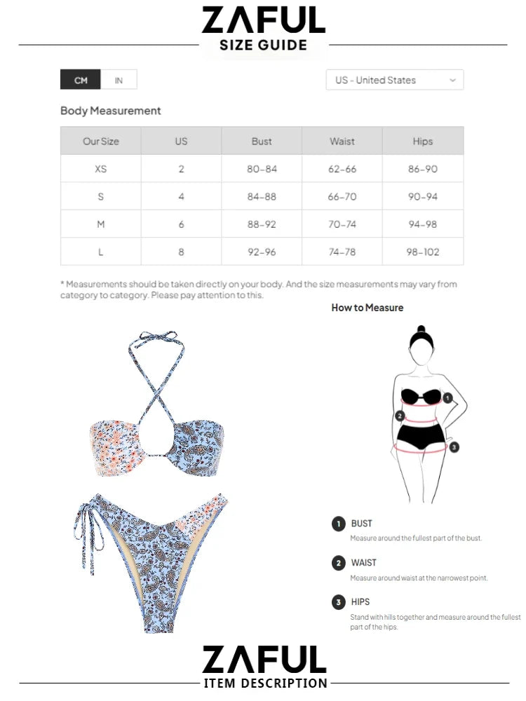 Multiway Floral Paisley Print Swimsuit For Women High Leg Bikini Swimwear Halter Bandeau Bikini Top And Tie Color Block