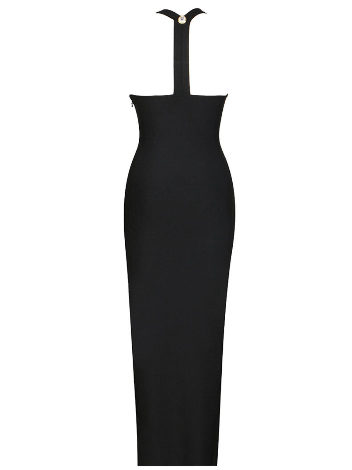 Halter Neck Double Button Bandage Maxi Dress