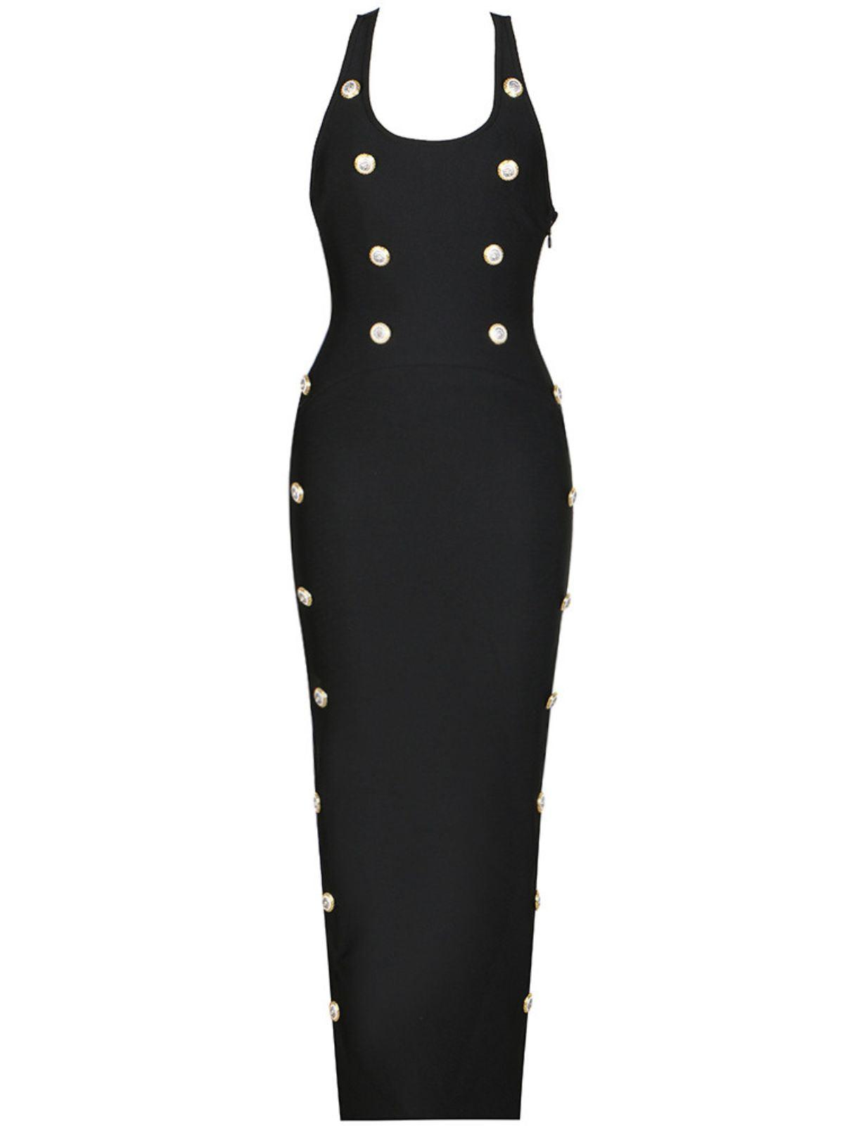 Halter Neck Double Button Bandage Maxi Dress