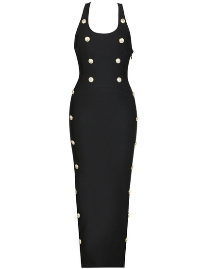 Halter Neck Double Button Bandage Maxi Dress