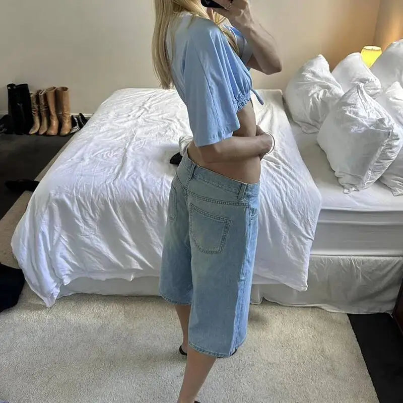 Women Deep V Neck Lace Up Crop Top Puff Sleeve Short T Shirt Tie Front Ruched Hem Y2K Casual Beach Vacation Outfit