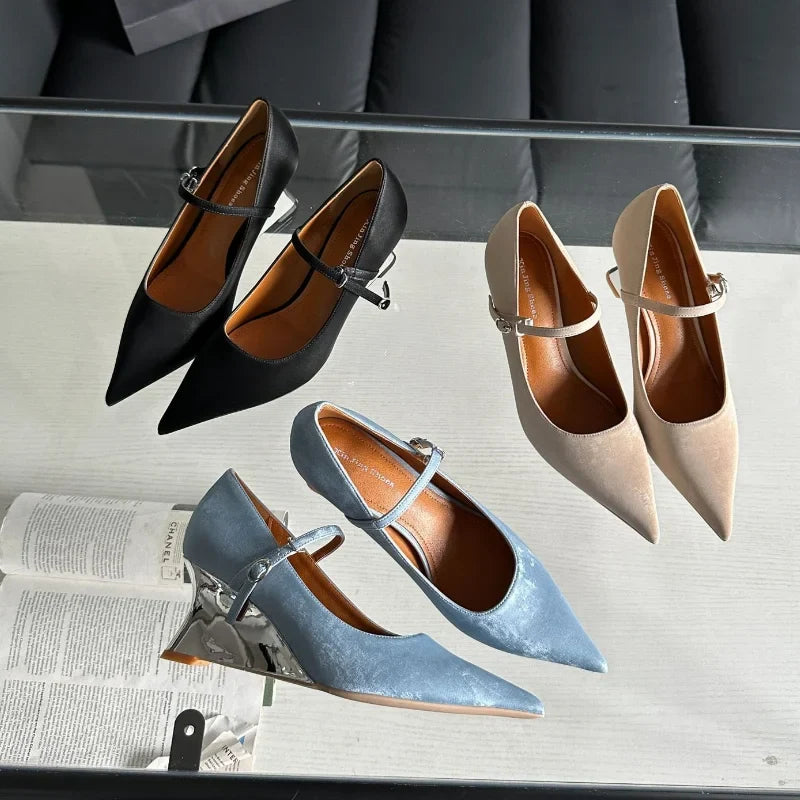 Designer Office Women Pumps Shoes Fashion Shallow Wedge High Heels 2025 Spring Autumn Wedding Party Shoes Mujer