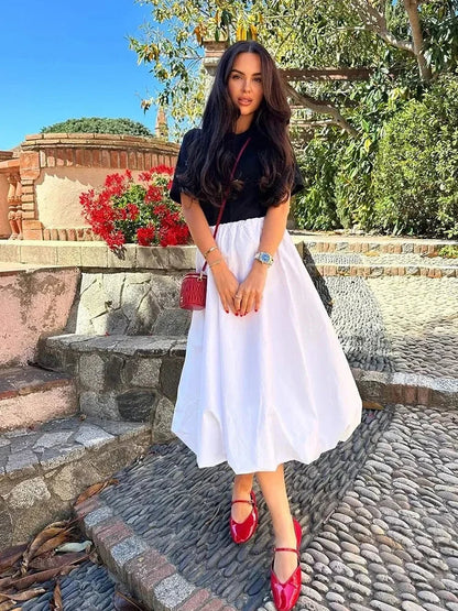 High Waisted White Loose Midi Skirt A-line Office Casual Summer Women's Skirt Elegant New Summer Spring Bottoms 2024