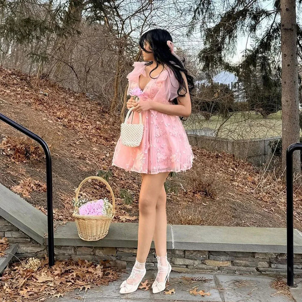 Elegant Pink Evening Dresses A-Line Puff Sleeves Prom Dresses Ankle Length Formal Prom Gowns Button Graduation Dress