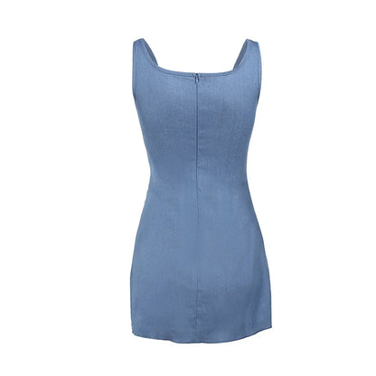 Strapless Ruched Denim Mini Dress