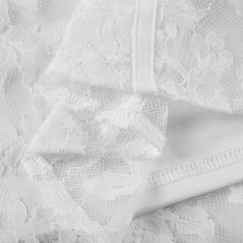 Elegant Fairy White Corset A-line Dress See Through Lace Square Collar Sexy Long Sleeve Short Dresses Aesthetic Sweet
