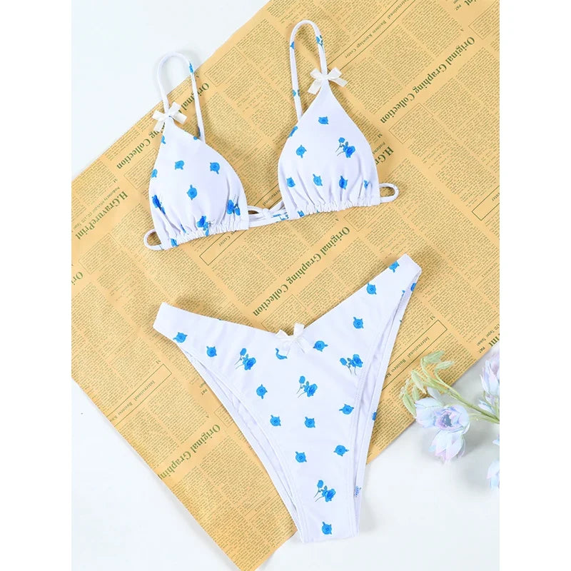 Plaid Print Bikinis Bow Swimwear Women Swimsuit Triangle Bikini Set Bandage Bath Suit Low Waist Thong Beachwear New Biquini