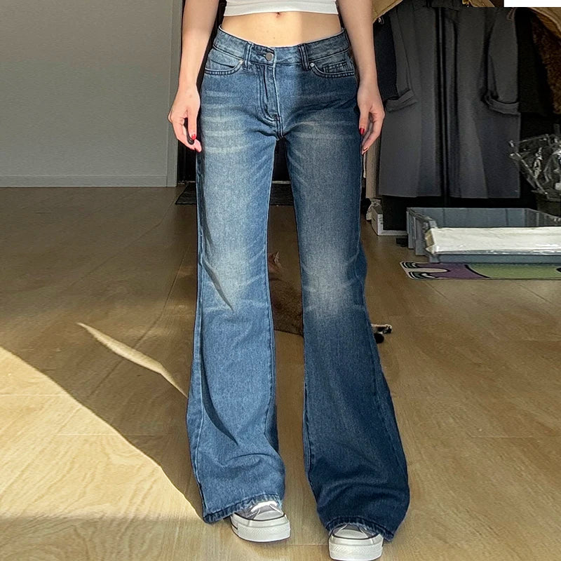 Y2K Blue Straight Jeans Korean Fashion Street Style Denim Pants Basic Casual Harajuku Slim Fit Trousers Spring Outfit