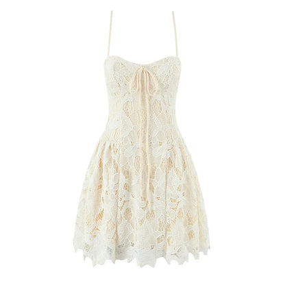 Black Beige Lace Sling Mini Dress Women Summer Club Party Sexy Robe