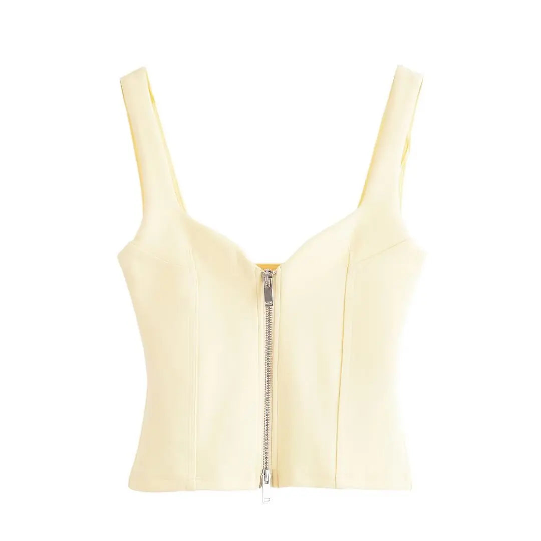Sexy Fashion Women's Suit Solid Color Backless Zipper Suspender Top Straight Shorts New Summer Beach Party Holiday Suit
