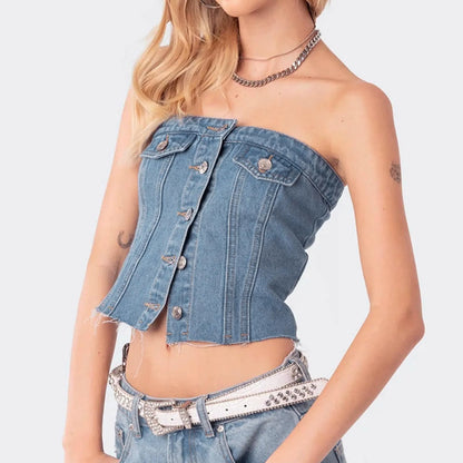 Button Down Jean Corset Strapless