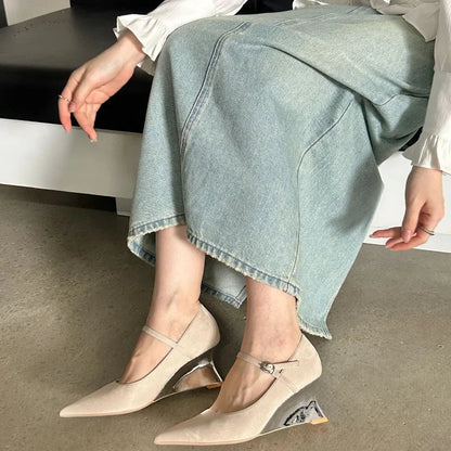 Designer Office Women Pumps Shoes Fashion Shallow Wedge High Heels 2025 Spring Autumn Wedding Party Shoes Mujer