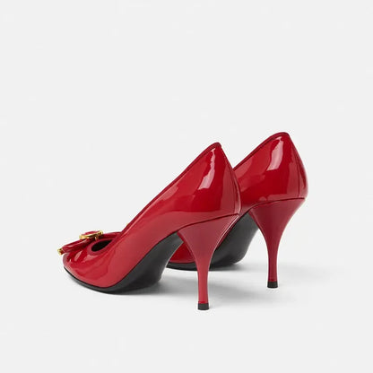 Spring/Summer New Women's Stiletto Single Shoes Round Head Bow Black Red Party Wedding Women's 34-43 Large Sandals