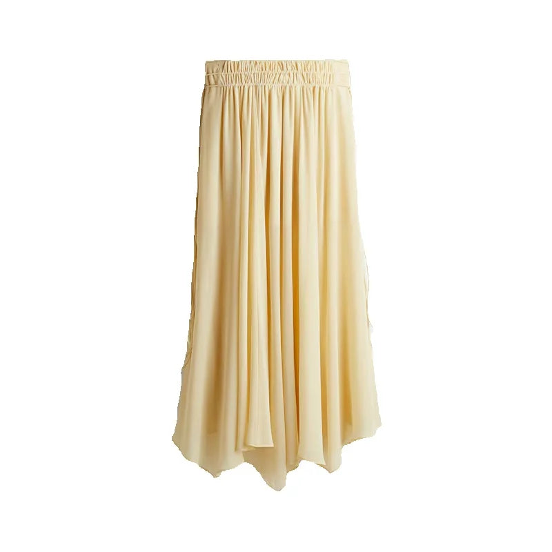 V-Neck Lace Up Waist Cinching Shirt Woman Casual Set Pleated Loose Solid Color Skirt Chic Elegant Versatile Baggy Women's Suits