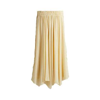 V-Neck Lace Up Waist Cinching Shirt Woman Casual Set Pleated Loose Solid Color Skirt Chic Elegant Versatile Baggy Women's Suits