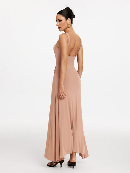Scoop Neck Tank Strap Hip Knot Draped Sash Maxi Dress