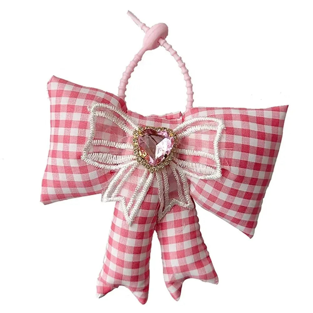 Creative Cloth Bowknot Bag Pendant Rhinestone Lattice Bow Keychain Heart Phone Charms Pendant Phone Chains Bag Ornaments