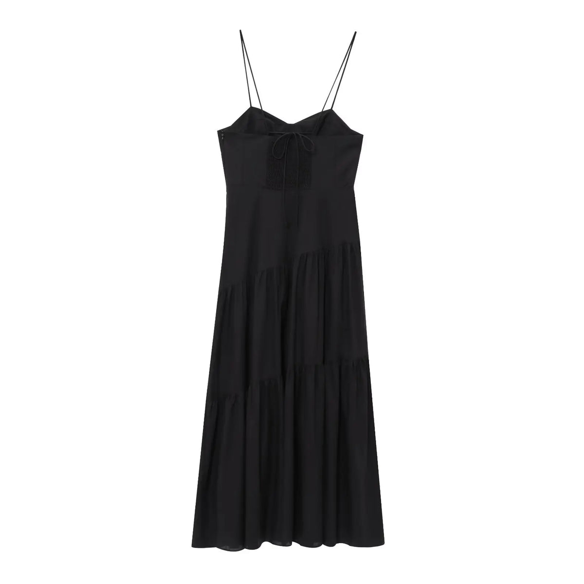 Women's Commuter Retro Dress Summer New Black Suspender Multi-layered Stitching Beach Holiday Dress Sexy V-neck Casual Fashion