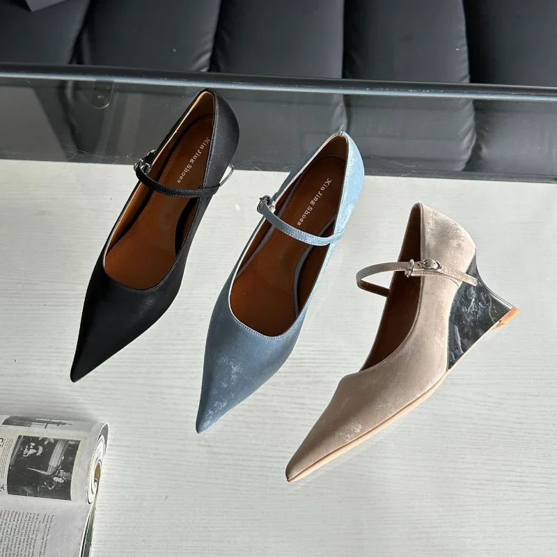 Designer Office Women Pumps Shoes Fashion Shallow Wedge High Heels 2025 Spring Autumn Wedding Party Shoes Mujer