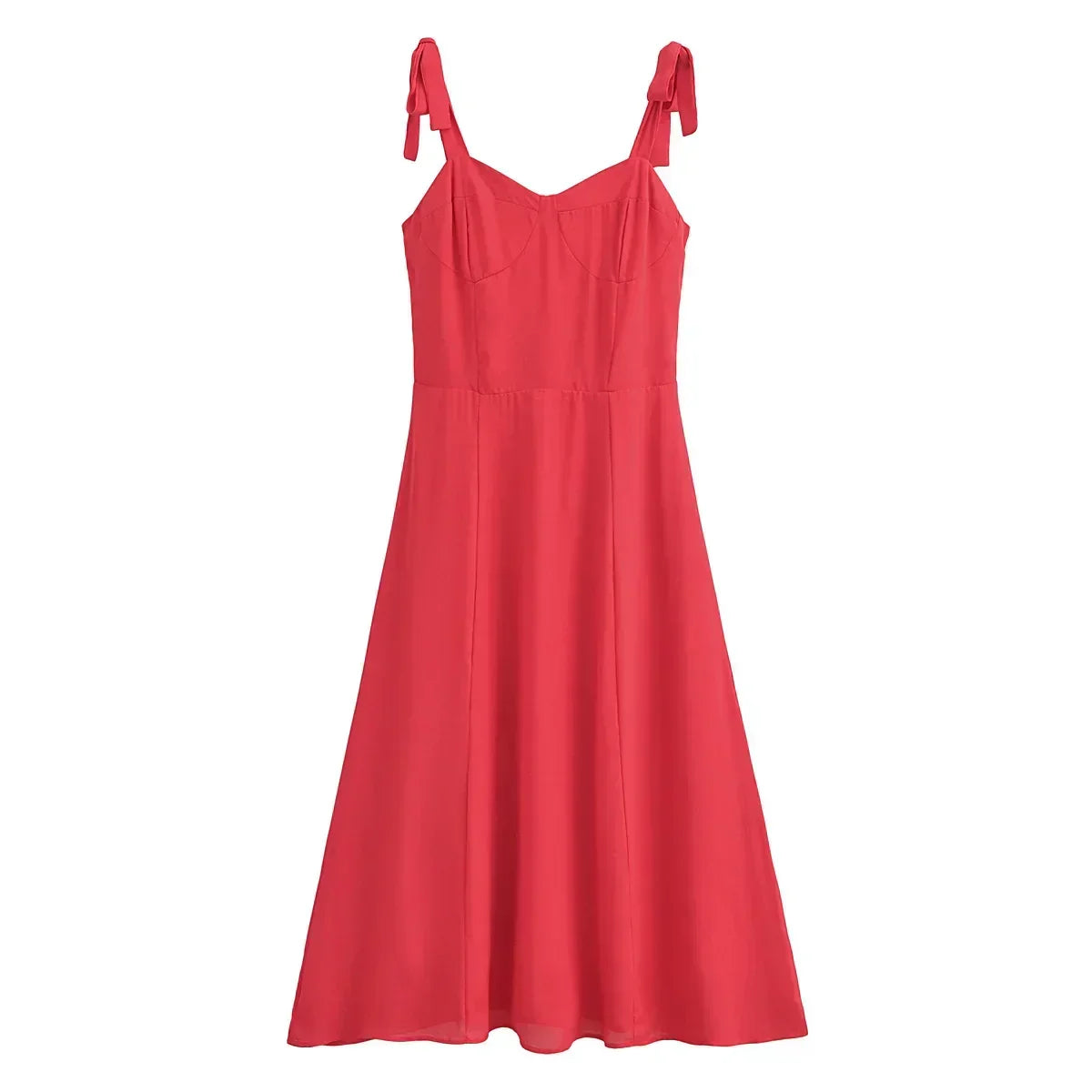 Sweetheart Bow Strap High Slit A-Line Midi Dress