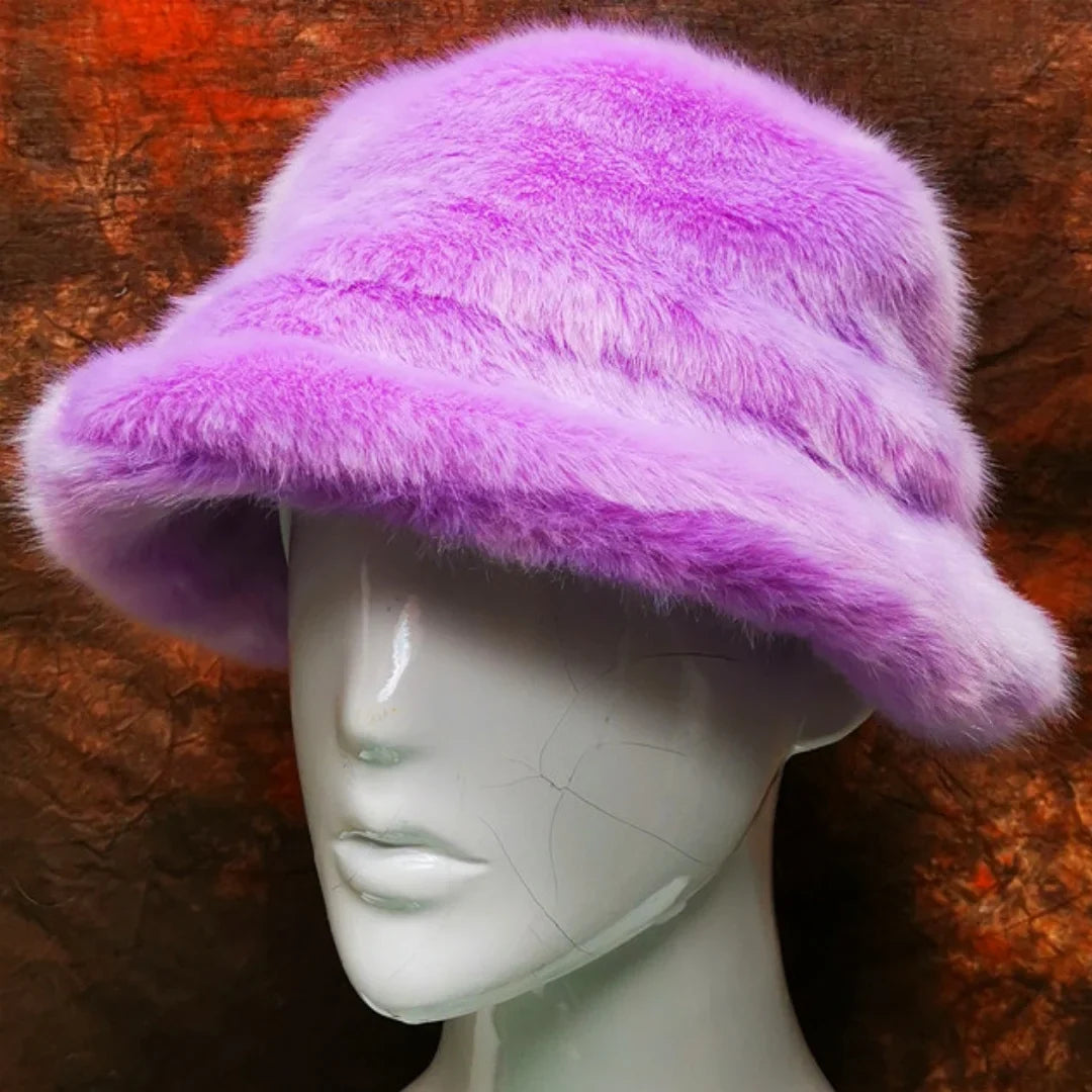 Winter 58-60cm XL Faux Fur Bucket Hat For Women Outdoor Warm Luxury Oversize Fisherman Hat Girl Trendy Party Long Fur Panama Cap