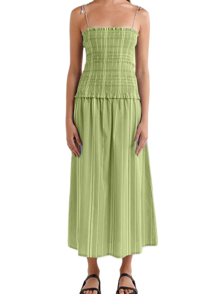 Summer Striped Holiday Long Dress Women Elegant Fashion Sleeveless Sling Dresses Female Casual Simple A-line Vestidos 2024 New