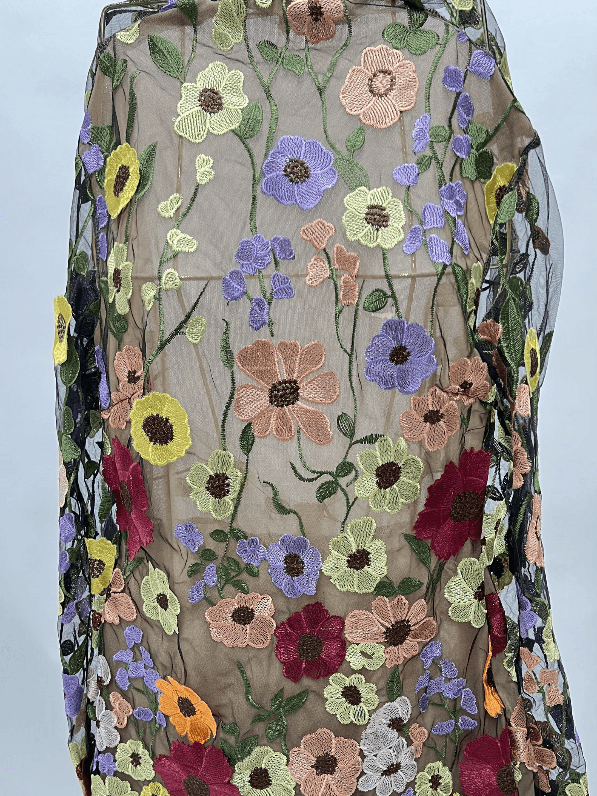 Mock Neck Long Sleeve Floral Applique Mesh Bodycon Mini Dress